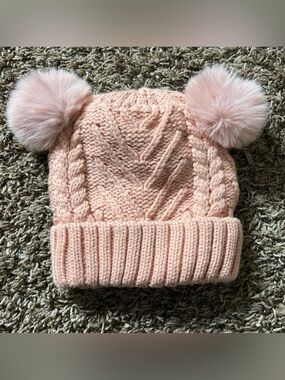 Light Pink Cable Knit Pom Pom Beanie